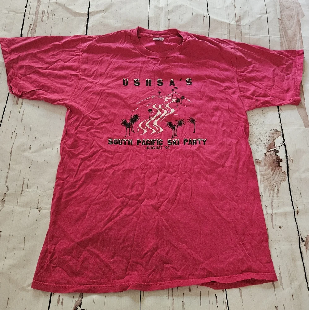 Vintage Men's Red Cotton Ski T-shirt Size XL